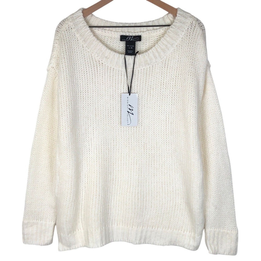 NWT MIDNIGHT VELVET Wool Blend Sweater Women's Sz M Cream Cozy L/S Scoop Neck